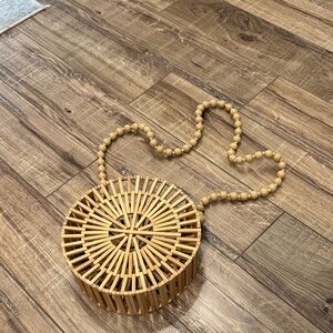 Elegant Tan Wooden Crossbody Bag Beach